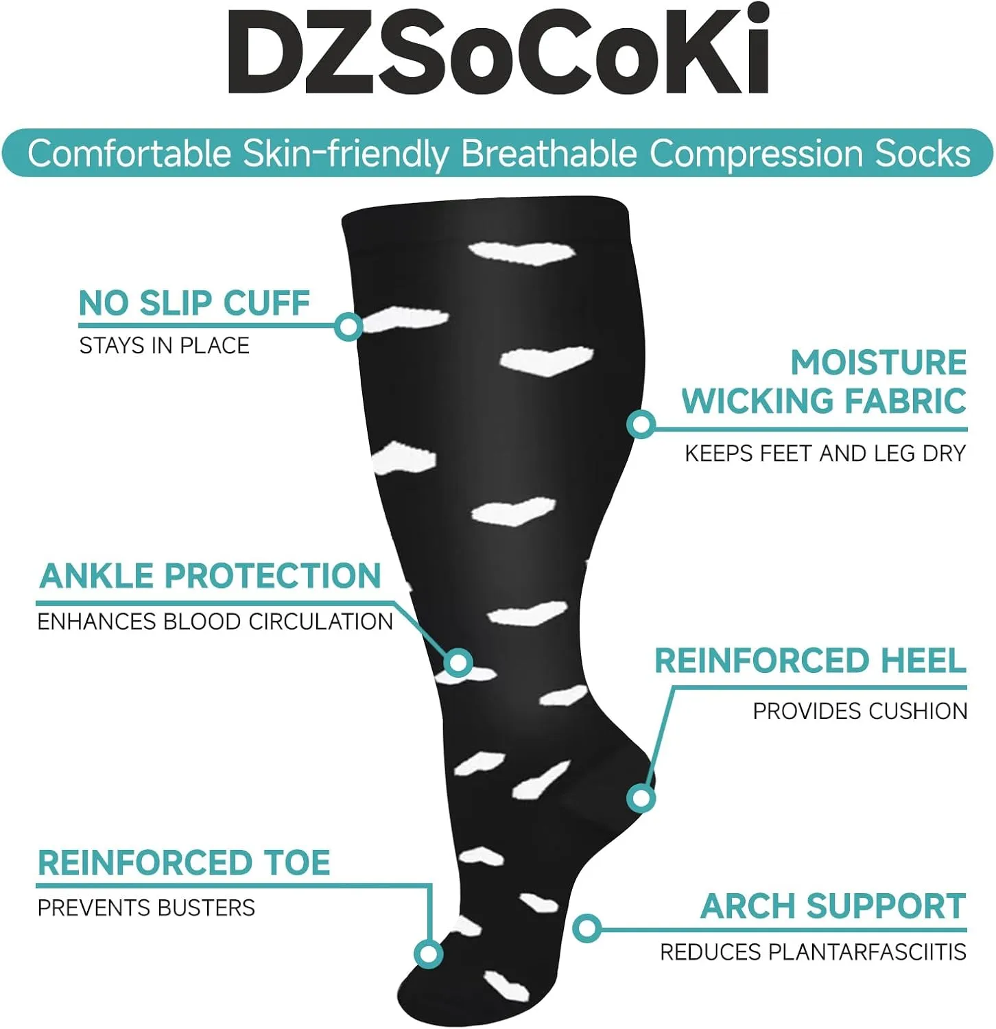 Wide Calf Compression Socks for Women Men,Large Plus Size Compression Socks Support for Nurse Pregnant