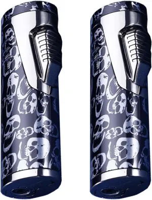 Windproof Straight Dual Fire Blue Flame Lighter, Cigar Lighter, Visible Fuel Window, Adjustable Flame Size, Refillable Butane Gas, Suitable for Cigars, Camping, Bonfire, BBQ, Men's Gift. (2 Pack)(D)