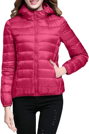 Winter Puffer Coats for Women, Womens Lightweight Puffer Jacket Packable Hooded Puffer Jacket Winter Zip Up Puffy Jacket