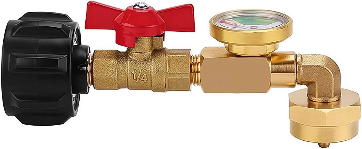 Wmool 2024 New Propane Refill Elbow Adapter with Tank Gauge, Propane Tank Adapter for 1 lb Tank, Universal Propane Gas Gauge for BBQ Gas Grill Cylinder RV Camper