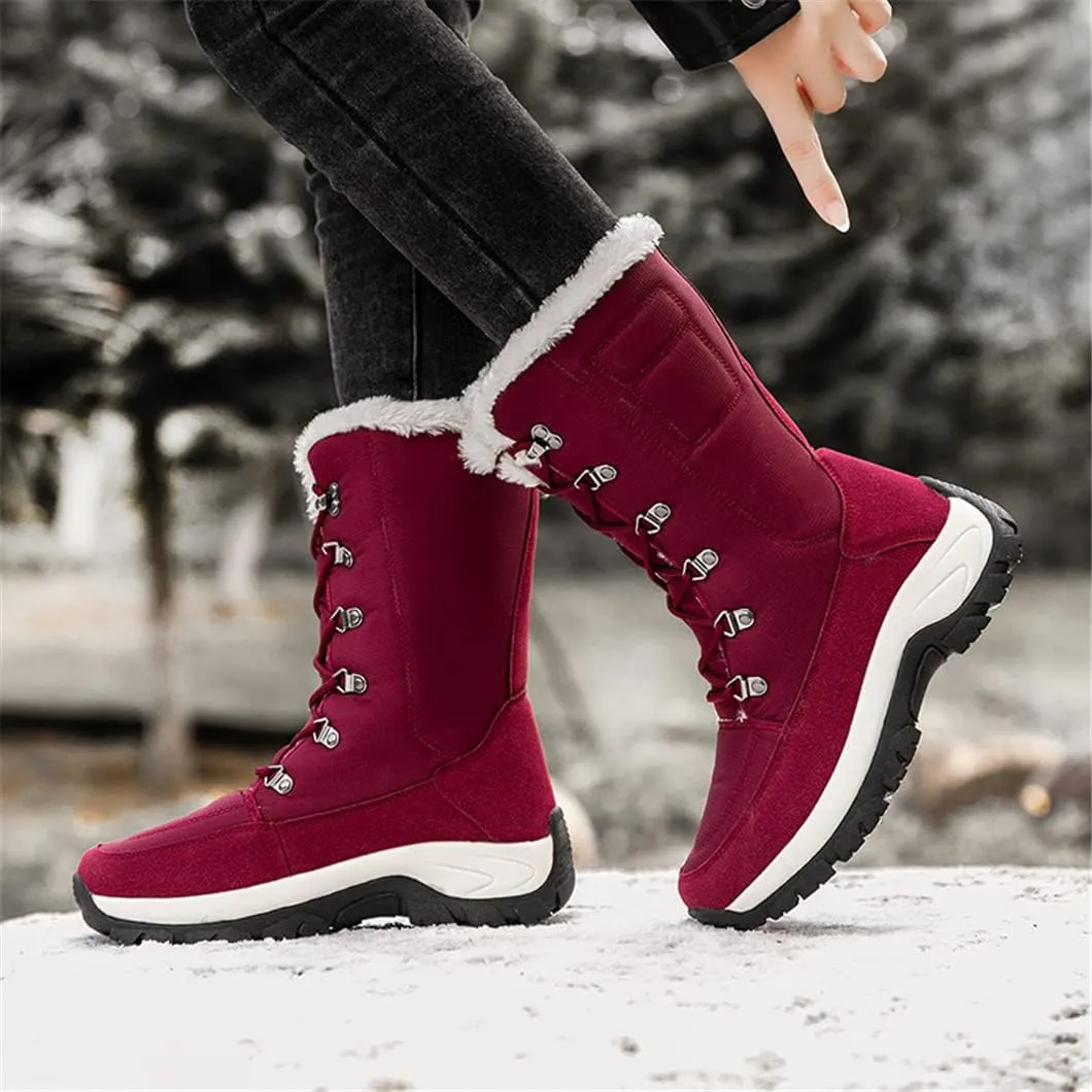 Women High Top Hiking Snow Boots Anti-Slip Womens Shoes Outdoor Climbing Trekking Shoes Plush Cotton Shoes