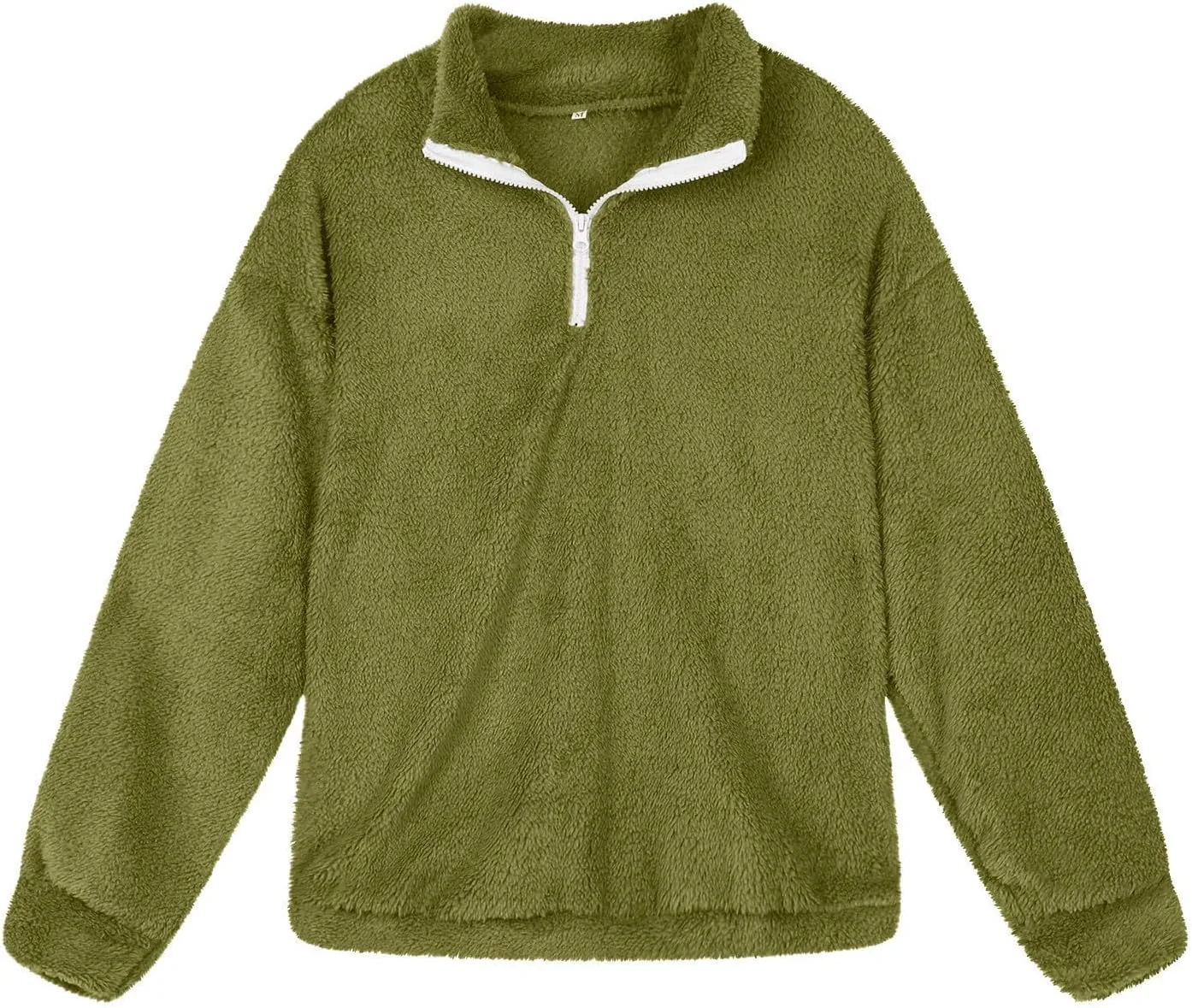 Womens Double Fuzzy Sweatshirt Winter Solid Zipper Pullover Collar Plush Sweaters Loose Casual Sherpa Tops
