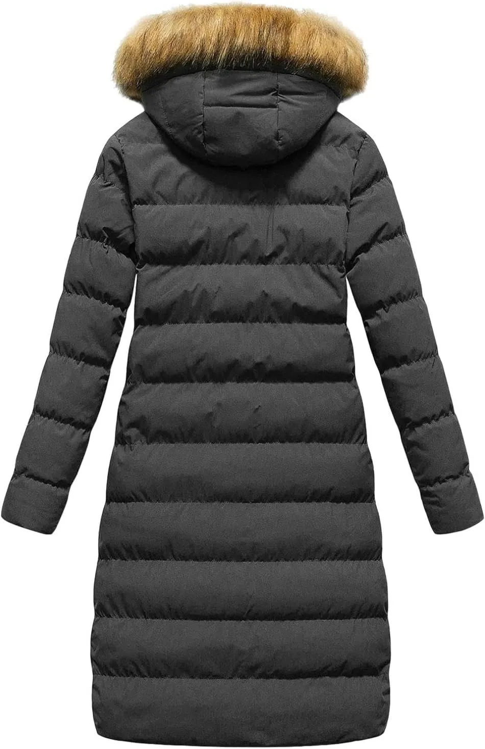 Womens Long Parka Coat With Removable Faux Fur Hood Plus Size Jacket Winter Padded Thicken Puffer Coat
