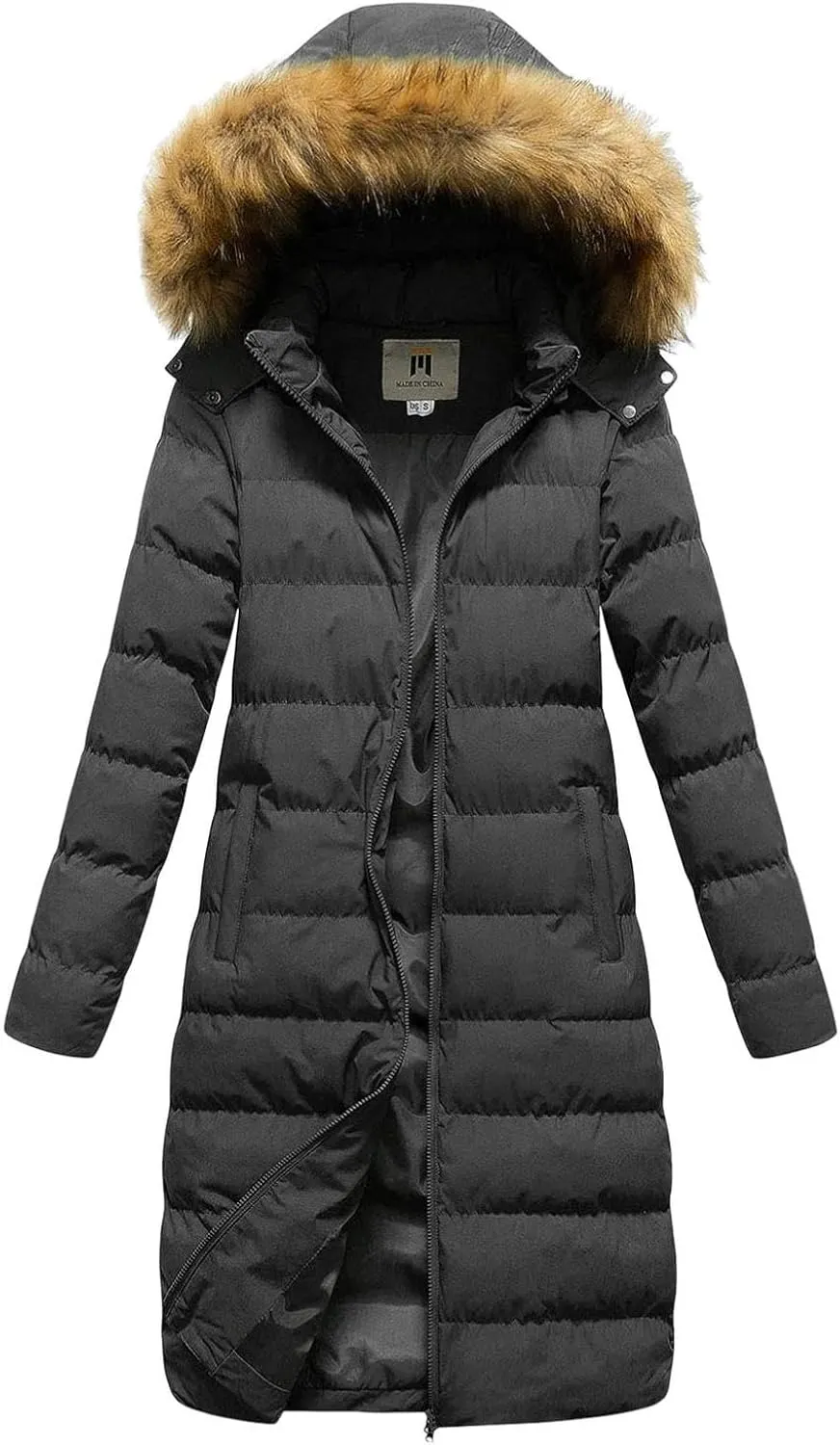Womens Long Parka Coat With Removable Faux Fur Hood Plus Size Jacket Winter Padded Thicken Puffer Coat