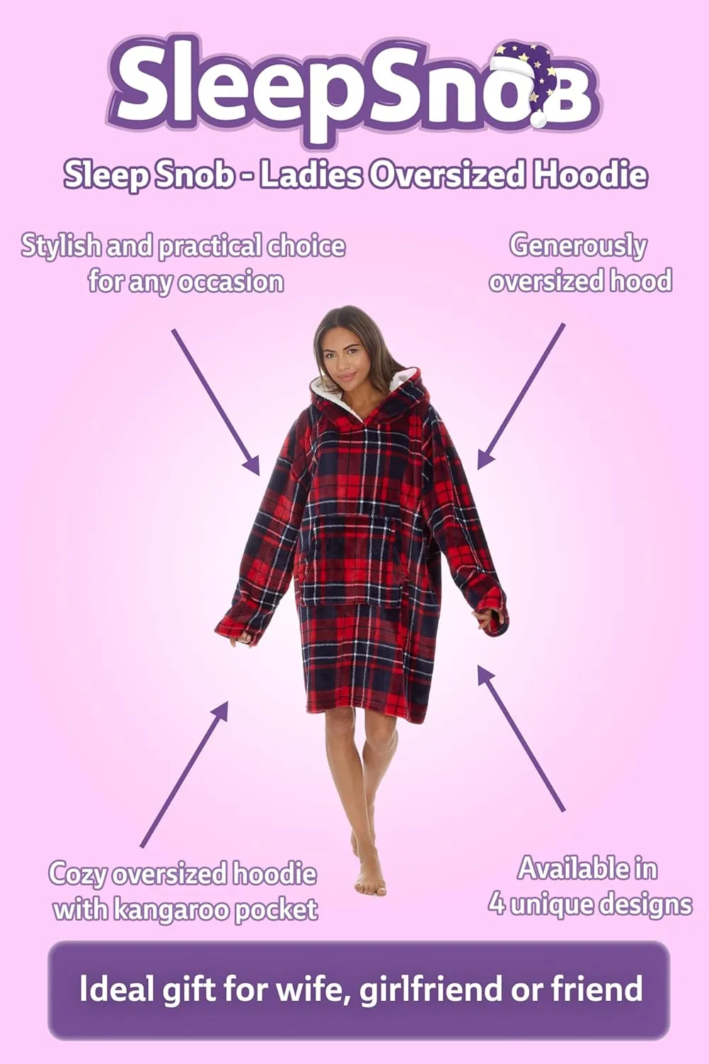 Womens Oversized Hoodie with Novelty Print Fleece Wearable Blanket