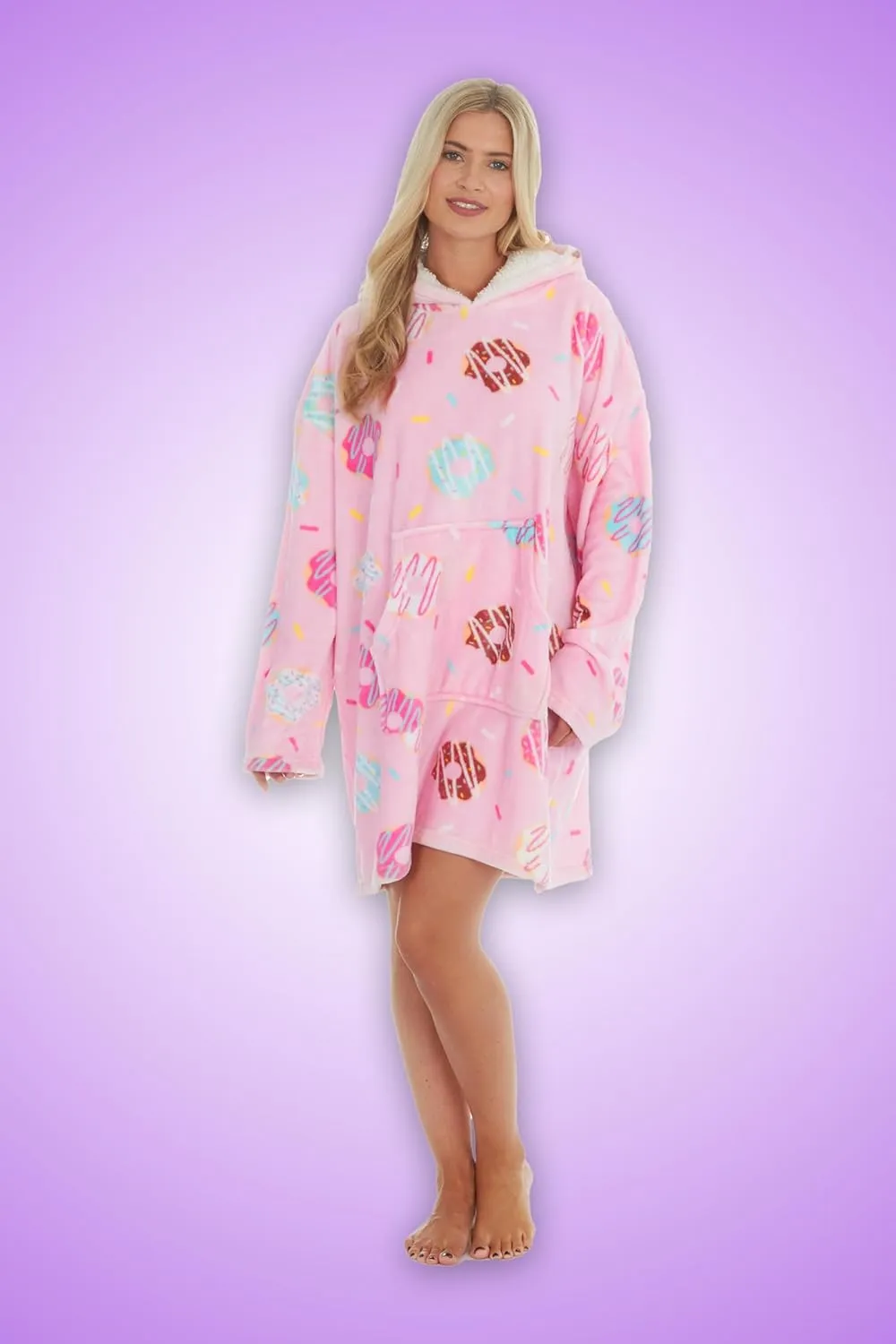 Womens Oversized Hoodie with Novelty Print Fleece Wearable Blanket