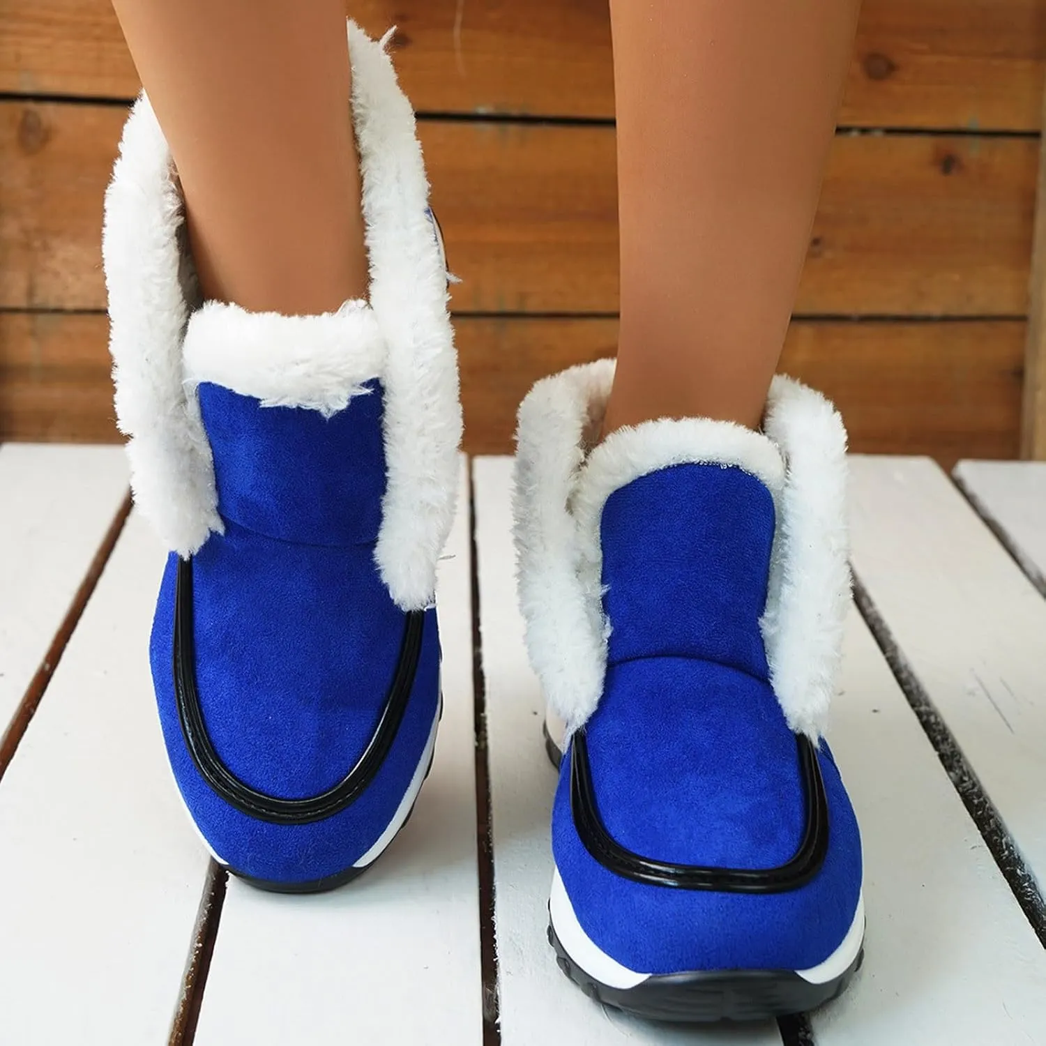 Womens Snow Boots Suede Anti-slip Winter Boots Classic Warm Fur Booties Casual Slip on Ankle Boots Comfortable Winter Shoes Trekking Shoes