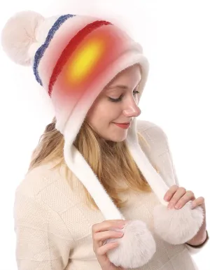 Women's Stripes Heated Hat Ladies Fleece Caps USB Rechargeable Heating Hats Earmuff Snow Hats Beanie Scarf Knitted Hat