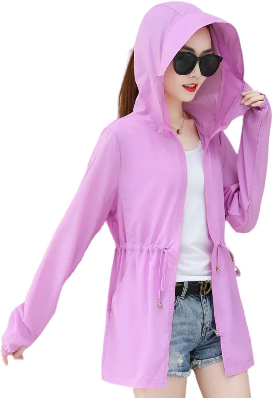 Womens sun protection clothing summer riding medium length hooded UV protection zipper sunscreen shirt