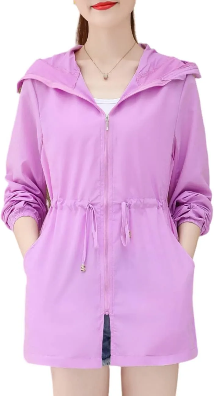 Womens sun protection clothing summer riding medium length hooded UV protection zipper sunscreen shirt