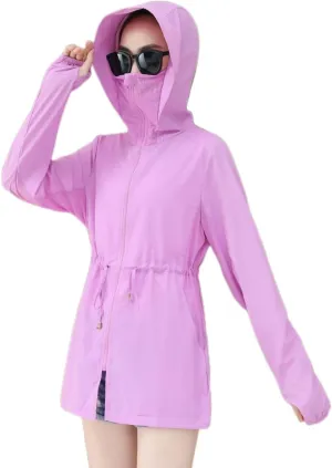 Womens sun protection clothing summer riding medium length hooded UV protection zipper sunscreen shirt