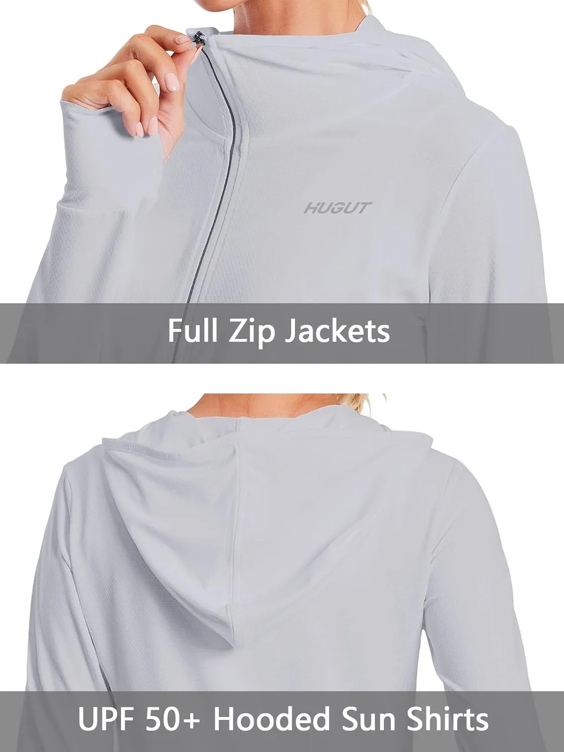 Women's UPF 50  Sun Protection UV Jacket - Zip Up Hoodie Long Sleeve Hiking Fishing SPF Performance Shirt with Thumbhole