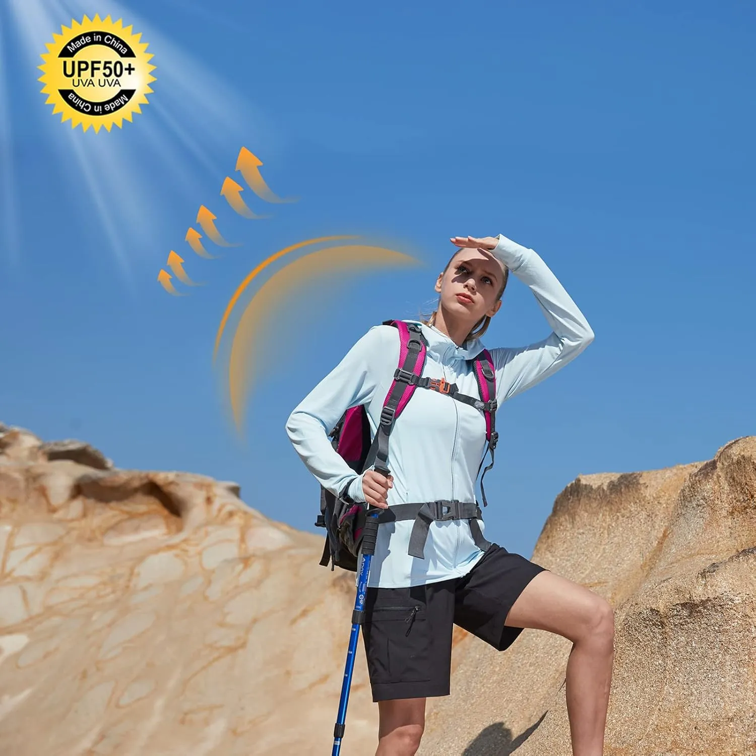 Women's UPF 50  Sun Protection UV Jacket - Zip Up Hoodie Long Sleeve Hiking Fishing SPF Performance Shirt with Thumbhole