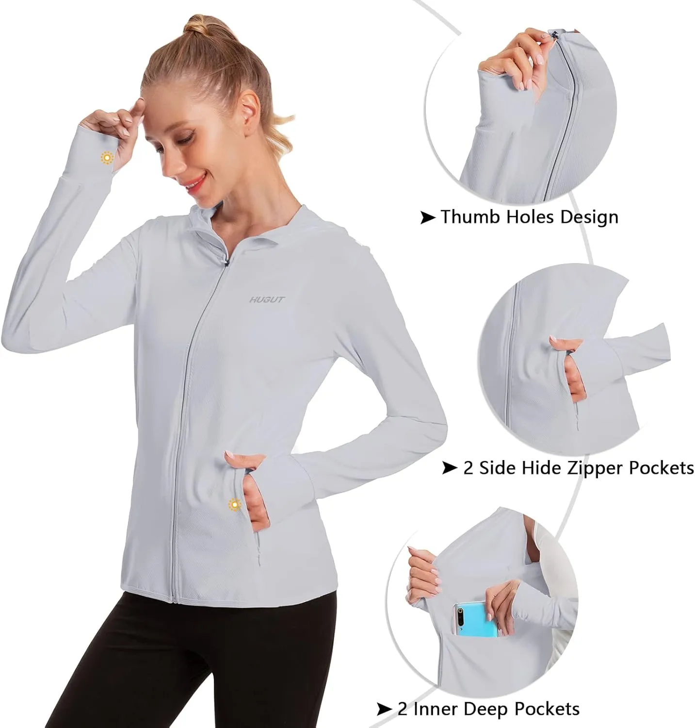 Women's UPF 50  Sun Protection UV Jacket - Zip Up Hoodie Long Sleeve Hiking Fishing SPF Performance Shirt with Thumbhole