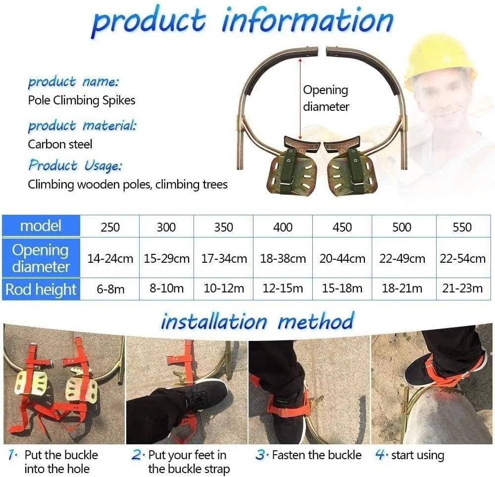 Wooden Pole Foot Buckle, crampons Climbing Trees,Tree Climbing Tool Pole Climbing Spike Stainless Steel Climbing Tree Shoes for Hunting Grab Dig Bird Nest Picking Fruit,300Model