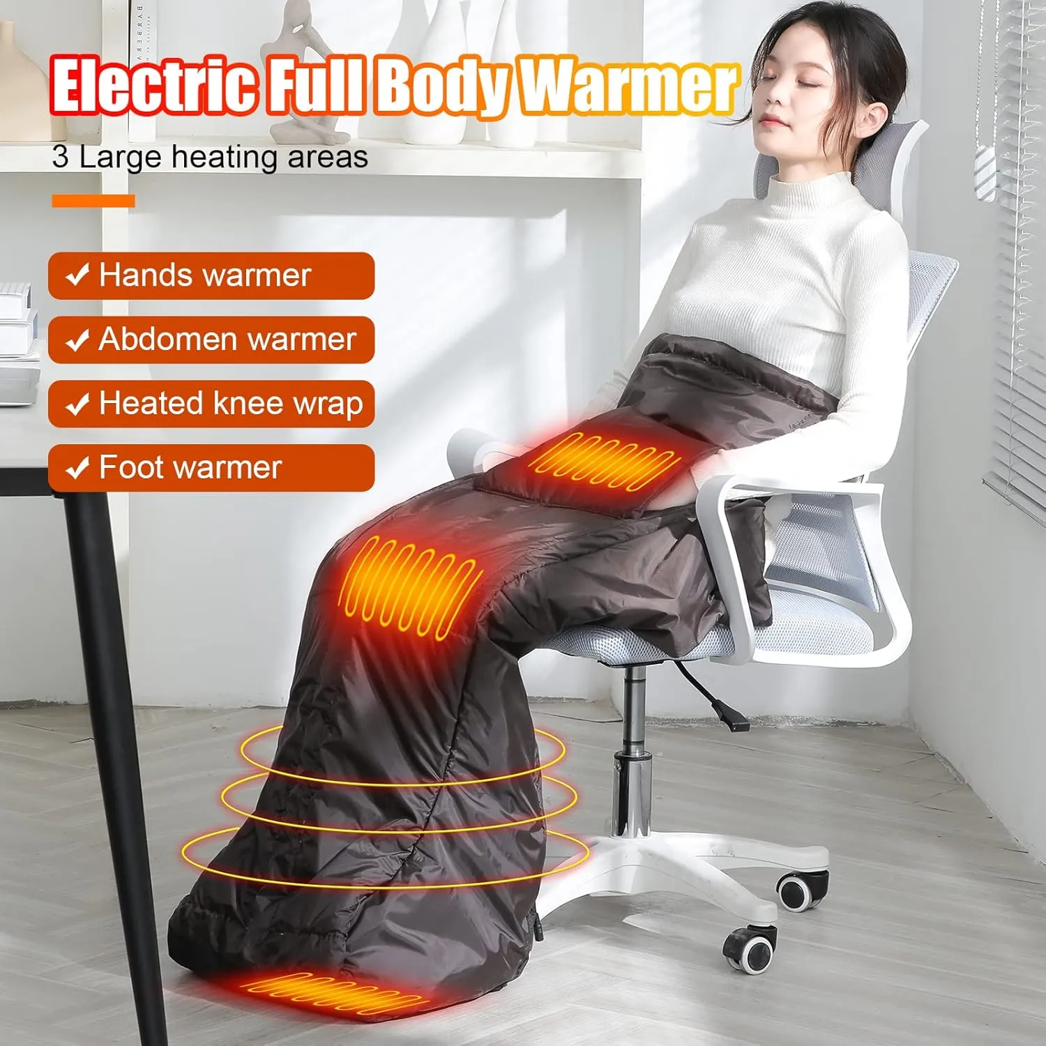 WOOLALA Heated Leg Warmer & Hand Warmer, Electric Lower Body Heated Wrap Therapy Wearable Heating Blanket for Circulation, Foot Warmer Under Desk, 6 Heat & 7 Timer Settings