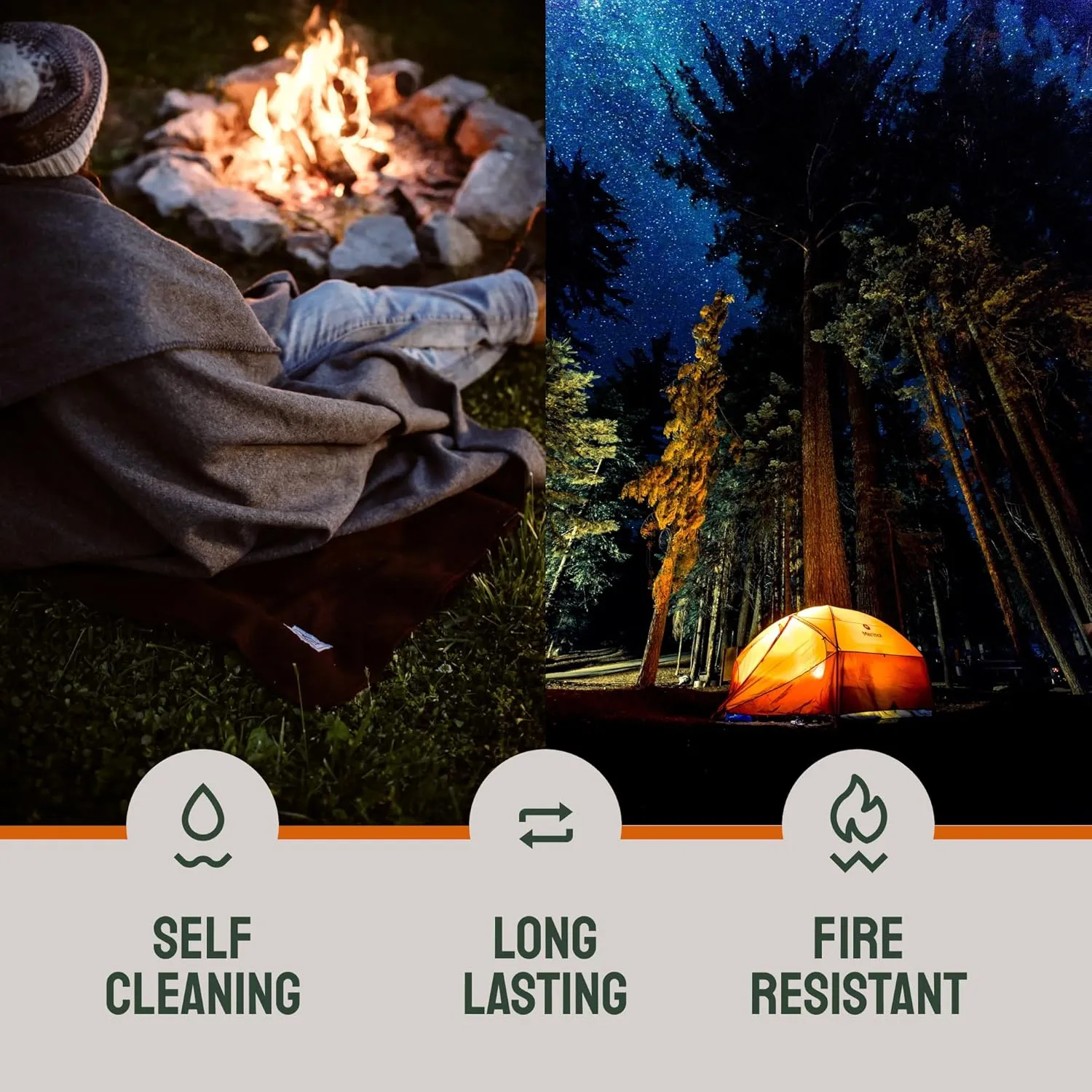 Woolly Mammoth Merino Wool Blanket- 66" x 90" 4 lbs Thick, Outdoor/Indoor Throw for Campfire, Picnic, Beach, Home, Van Life, Heavy Duty Insulating Sleep Plaid, Twin Size Bed, Navy/Cream Stripe Design