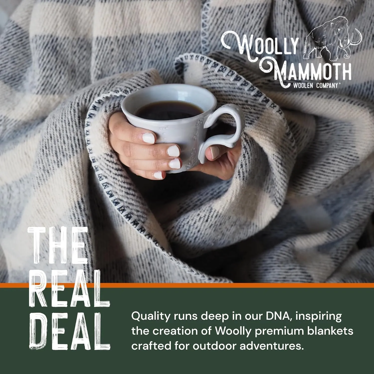 Woolly Mammoth Merino Wool Blanket- 66" x 90" 4 lbs Thick, Outdoor/Indoor Throw for Campfire, Picnic, Beach, Home, Van Life, Heavy Duty Insulating Sleep Plaid, Twin Size Bed, Navy/Cream Stripe Design