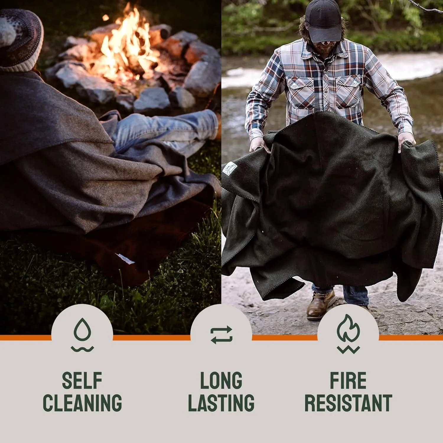 Woolly Mammoth Merino Wool Blanket - Large 66" x 90", 4LBS Camp Blanket | Thick Throw for Cold Weather, Emergency, Camping, Hiking, Survival, Army, Home, Outdoor, Twin Size Bed, Hunter Green