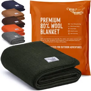 Woolly Mammoth Merino Wool Blanket - Large 66" x 90", 4LBS Camp Blanket | Thick Throw for Cold Weather, Emergency, Camping, Hiking, Survival, Army, Home, Outdoor, Twin Size Bed, Hunter Green