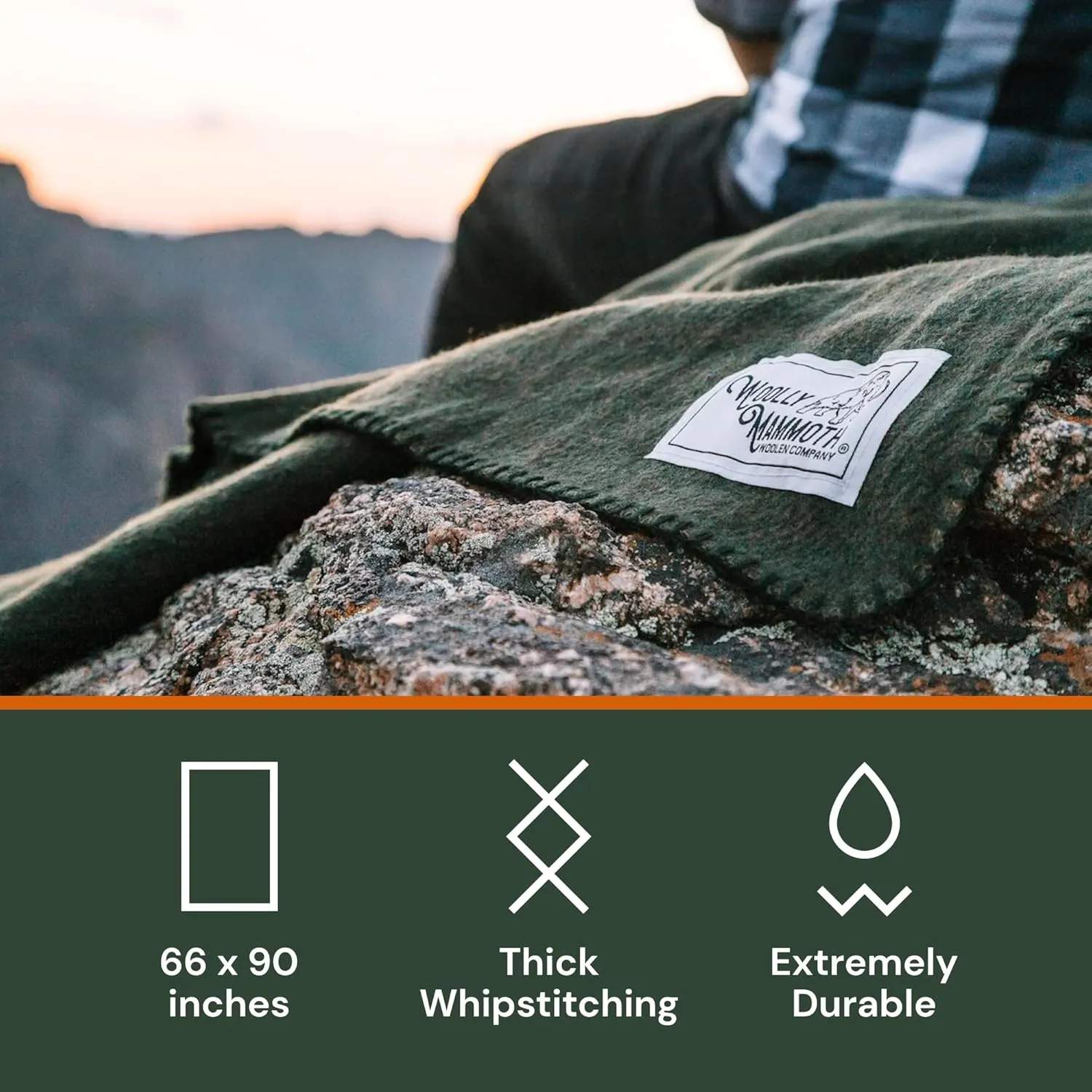 Woolly Mammoth Merino Wool Blanket - Large 66" x 90", 4LBS Camp Blanket | Thick Throw for Cold Weather, Emergency, Camping, Hiking, Survival, Army, Home, Outdoor, Twin Size Bed, Hunter Green