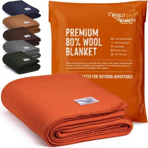 Woolly Mammoth Merino Wool Blanket - Large 66" x 90", 4LBS Camp Blanket | Throw for The Cabin, Cold Weather, Emergency, Dog Camping Gear, Hiking, Survival, Army, Outside, Outdoors, Twin Size, Orange