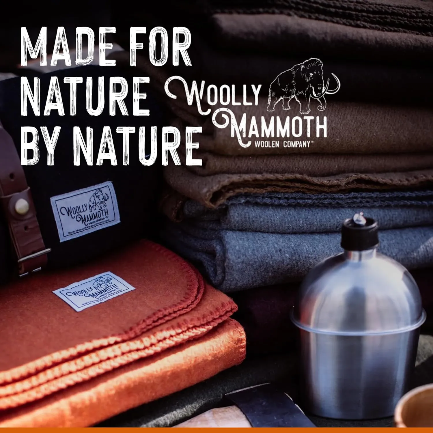 Woolly Mammoth Merino Wool Blanket - Large 66" x 90", 4LBS Camp Blanket | Throw for The Cabin, Cold Weather, Emergency, Dog Camping Gear, Hiking, Survival, Army, Outside, Outdoors, Twin Size, Orange