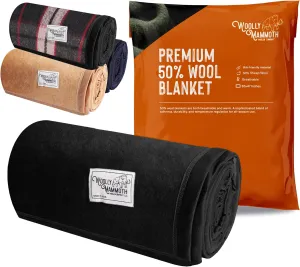 Woolly Mammoth Wool Blanket, Warm & Thick 50% Wool Picnic Blankets - Machine-Washable, Travel Blanket, Warm Winter Outdoor Blanket - 85" x 47" Grey