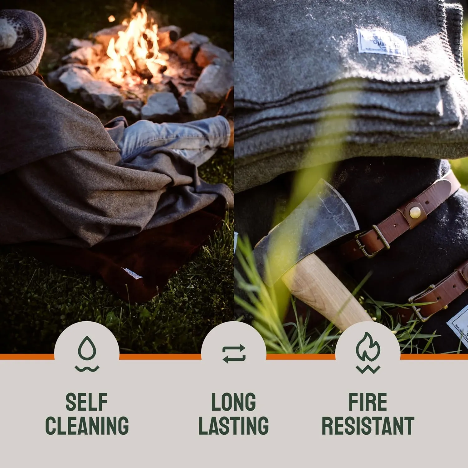 Woolly Mammoth Woolen Co. | Extra Large Merino Wool Camp Blanket | Perfect Outdoor Gear | Bedroll for Bushcraft, Camping, Trekking, Hiking, Survival, or Throw Blanket at the Cabin (Gray), 66" x 90"