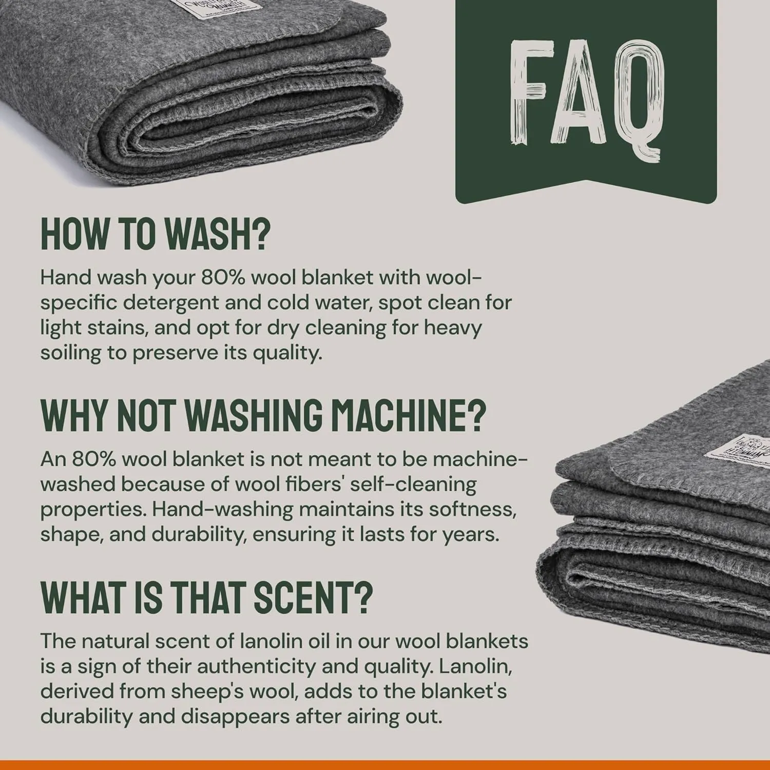 Woolly Mammoth Woolen Co. | Extra Large Merino Wool Camp Blanket | Perfect Outdoor Gear | Bedroll for Bushcraft, Camping, Trekking, Hiking, Survival, or Throw Blanket at the Cabin (Gray), 66" x 90"