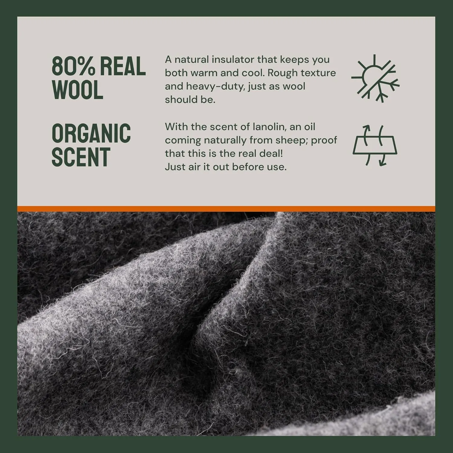 Woolly Mammoth Woolen Co. | Extra Large Merino Wool Camp Blanket | Perfect Outdoor Gear | Bedroll for Bushcraft, Camping, Trekking, Hiking, Survival, or Throw Blanket at the Cabin (Gray), 66" x 90"