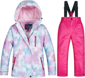 WOWULOVELY Girl's Winter Skisuit Thicken Warm Hooded Snowsuit Toddler Ski Jacket Pants Set