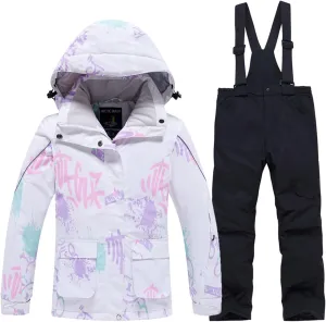 WOWULOVELY Girl's Winter Skisuit Thicken Warm Hooded Snowsuit Toddler Ski Jacket Pants Set