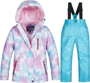 WOWULOVELY Girl's Winter Skisuit Thicken Warm Hooded Snowsuit Toddler Ski Jacket Pants Set