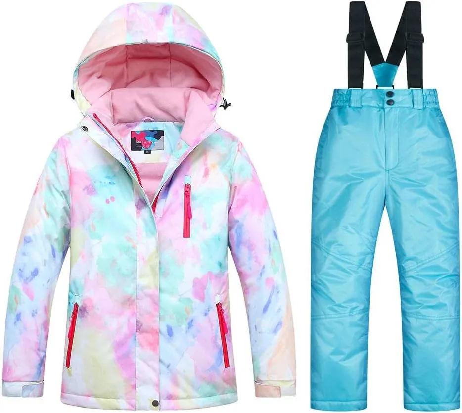 WOWULOVELY Girl's Winter Skisuit Thicken Warm Hooded Snowsuit Toddler Ski Jacket Pants Set