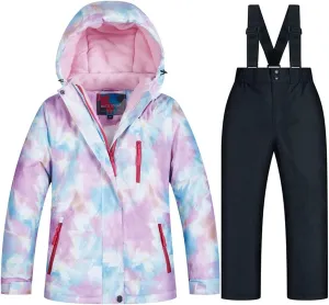WOWULOVELY Girl's Winter Skisuit Thicken Warm Hooded Snowsuit Toddler Ski Jacket Pants Set