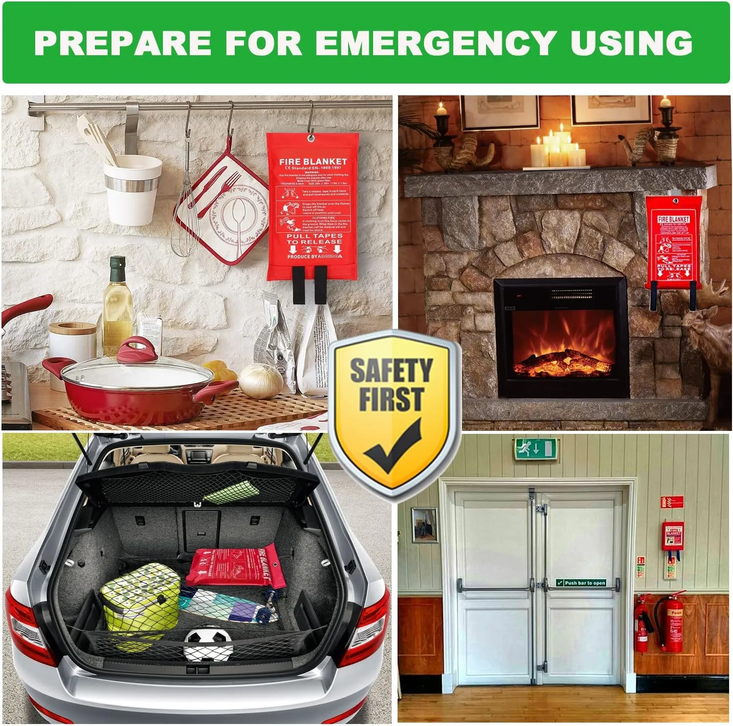 Wucgea Fire Blanket for Home and Kitchen - 8 Pack Fiberglass Reusable Fire Blankets Suppression Emergency for School Fireplace Grill Car Office Garage Welding Warehouse Safety 3.3ft x 3.3ft