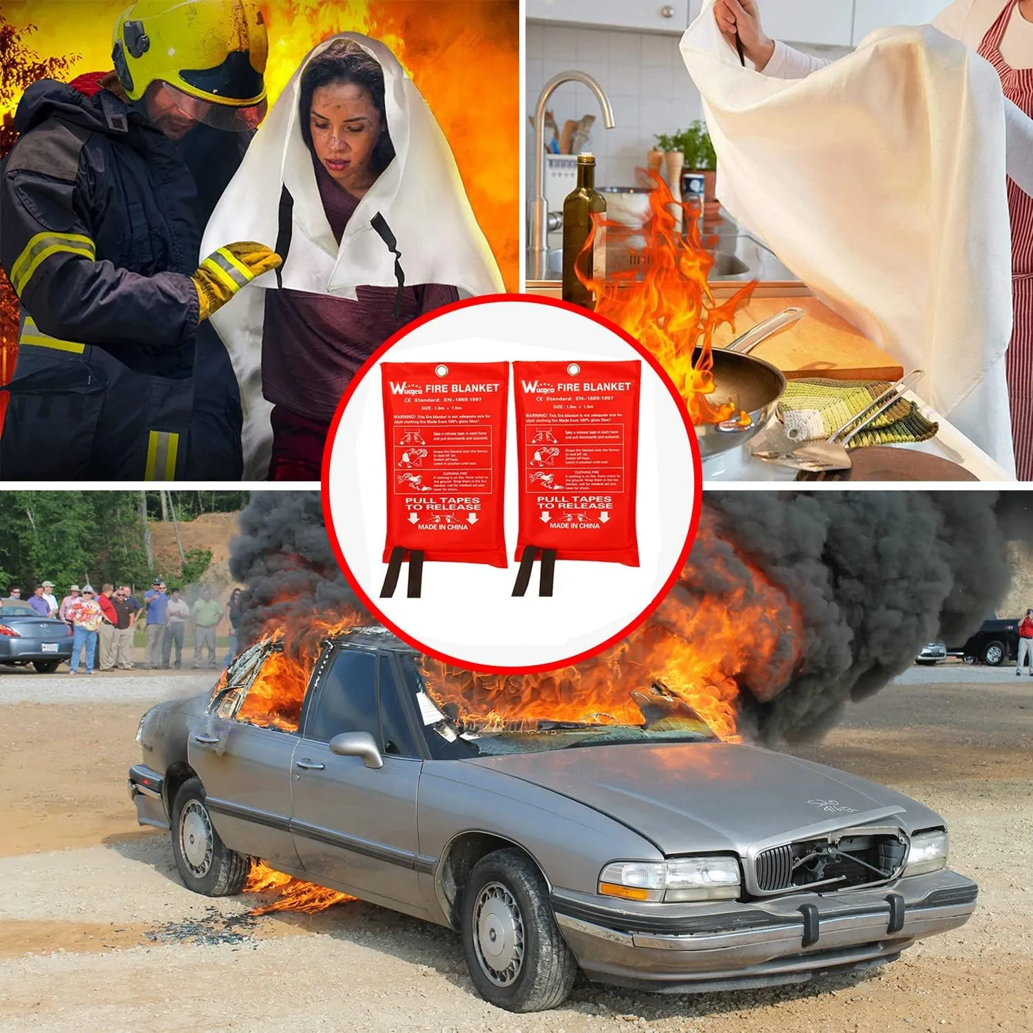 Wucgea Fire Blanket for Home and Kitchen - 8 Pack Fiberglass Reusable Fire Blankets Suppression Emergency for School Fireplace Grill Car Office Garage Welding Warehouse Safety 3.3ft x 3.3ft