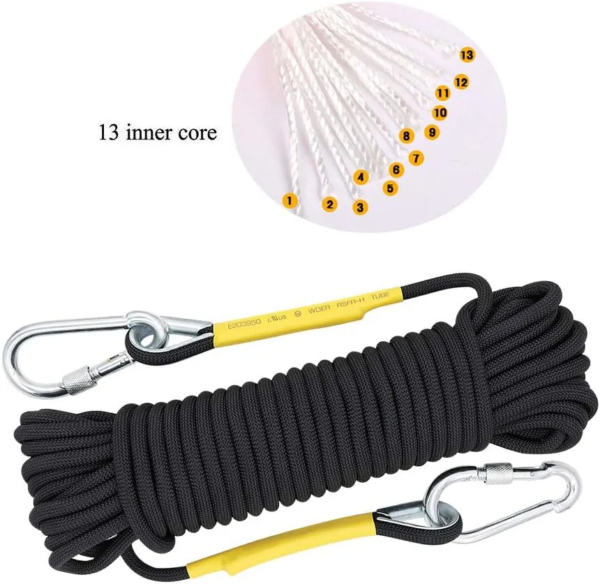 X XBEN Outdoor Climbing Rope 10M(32ft) 20M(64ft) 30M(96ft) 50M(160ft) 70M(230ft) 152M(500FT) 352M(1000FT) Static Rock Climbing Rope for Escape Rope Ice Climbing Equipment Fire Rescue Parachute