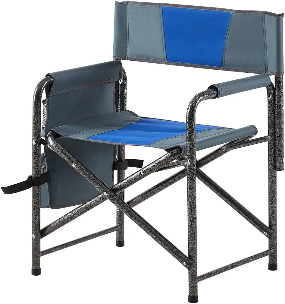 XXL Oversized Folding Camping Chair, Portable Directors Chair with Side Table & Storage Pocket, Lawn Chairs for Fishing,Trip,Picnic,Lawn,Concert Outdoor, 2 PCS Blue
