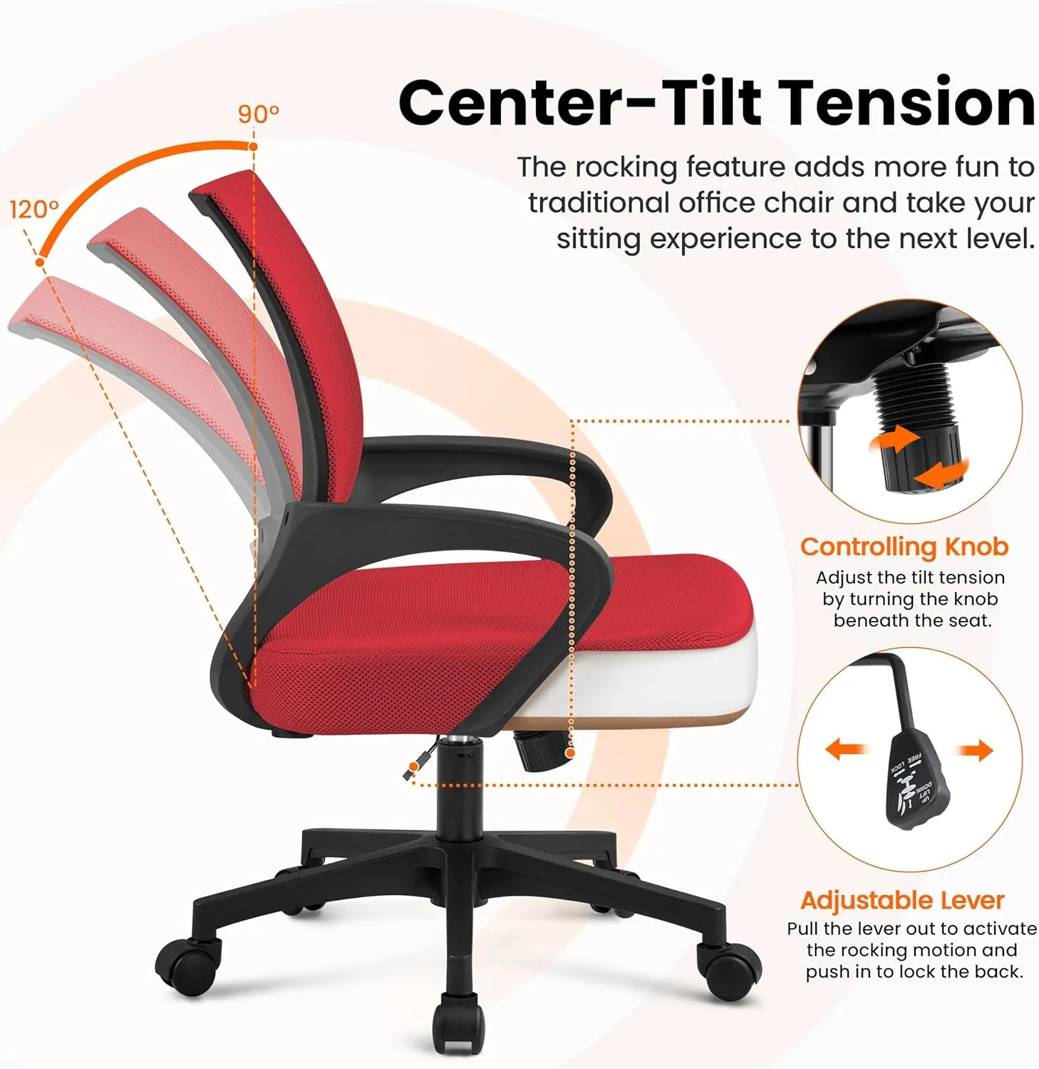 Yaheetech 2pcs Ergonomic Mesh Office Chairs, Computer Chair with Lumbar Support & 360° Rolling Casters 276lb Weight Capacity, Mid-Back Height Adjustable Task Chairs Red