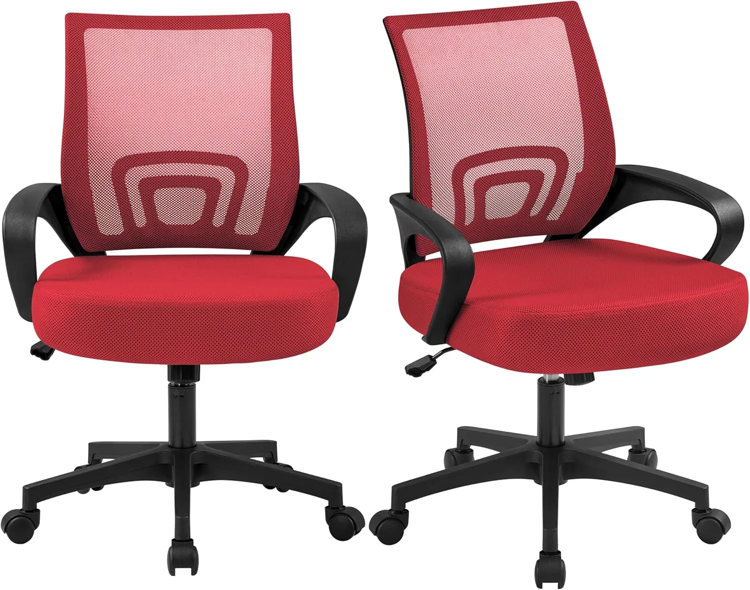 Yaheetech 2pcs Ergonomic Mesh Office Chairs, Computer Chair with Lumbar Support & 360° Rolling Casters 276lb Weight Capacity, Mid-Back Height Adjustable Task Chairs Red