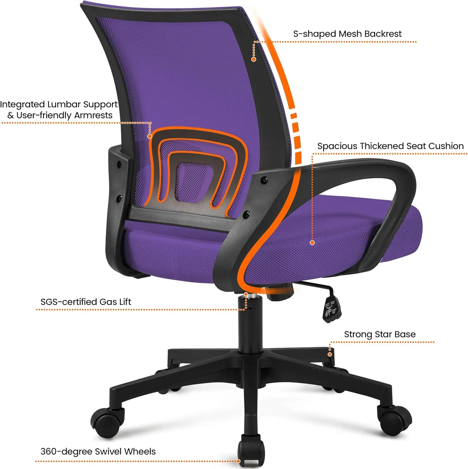 Yaheetech 2Pcs Mesh Adjustable Desk Chairs, Ergonomic Executive Chairs with Lumbar Support for Back Pain Purple