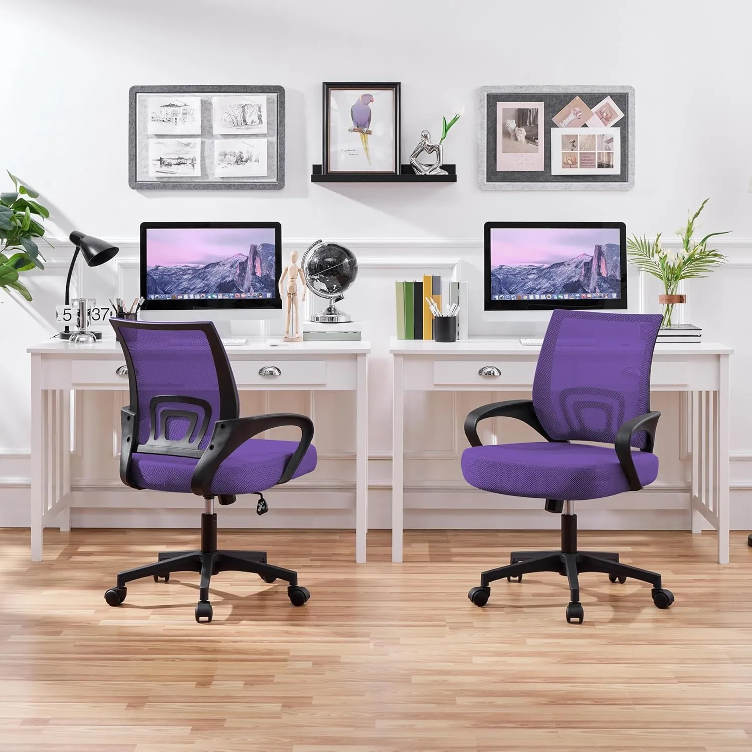 Yaheetech 2Pcs Mesh Adjustable Desk Chairs, Ergonomic Executive Chairs with Lumbar Support for Back Pain Purple