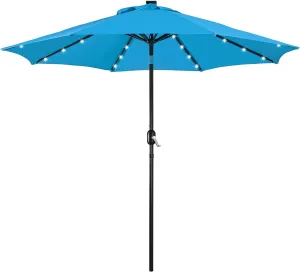 Yaheetech 9FT Solar Powered Patio Umbrella - UV Protection Market Table Umbrella w/ 32 LED Lights & Push Button Tilt & Crank Lift System for Garden/Lawn/Deck/Backyard/Pool,Sky Blue