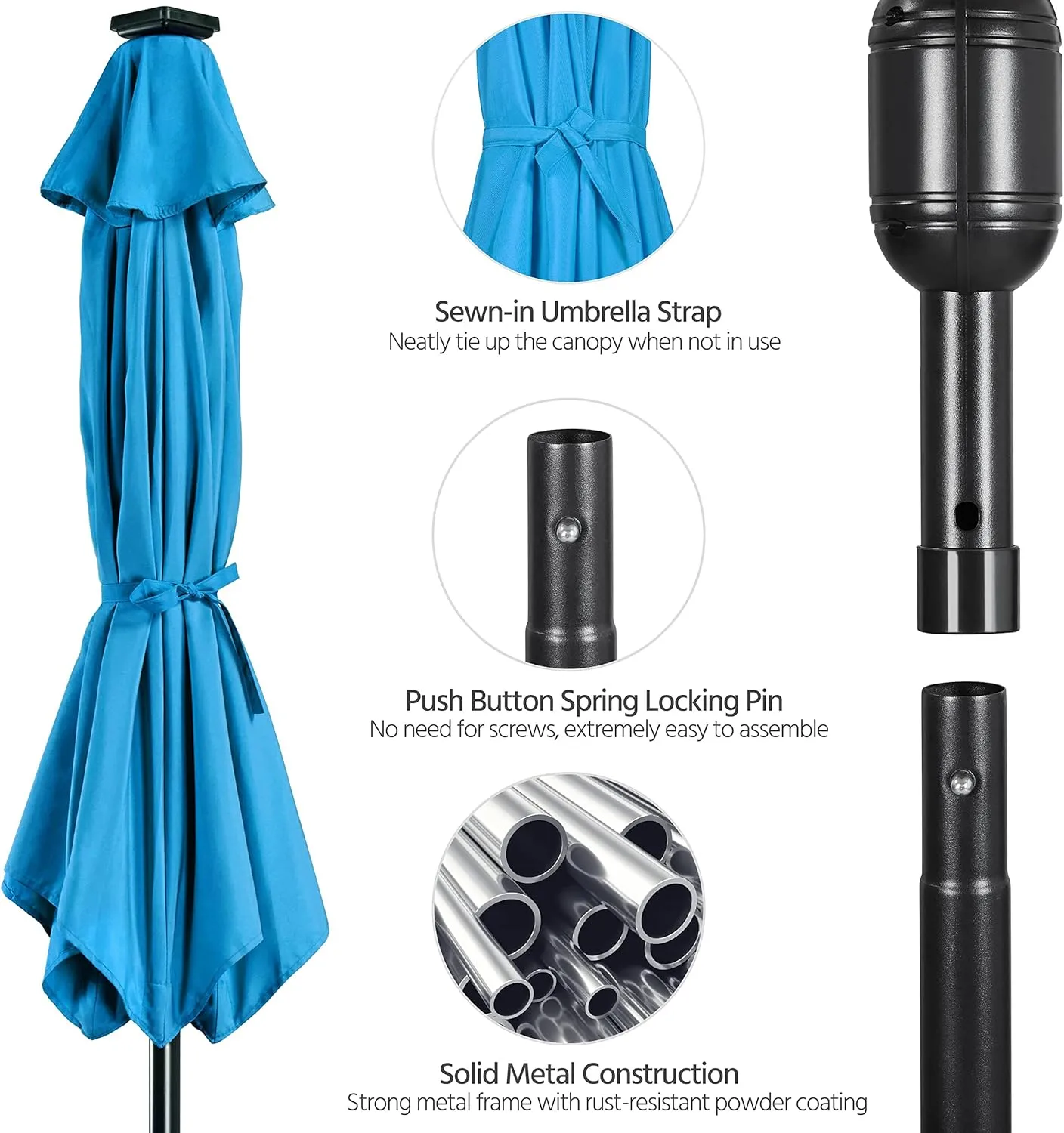 Yaheetech 9FT Solar Powered Patio Umbrella - UV Protection Market Table Umbrella w/ 32 LED Lights & Push Button Tilt & Crank Lift System for Garden/Lawn/Deck/Backyard/Pool,Sky Blue