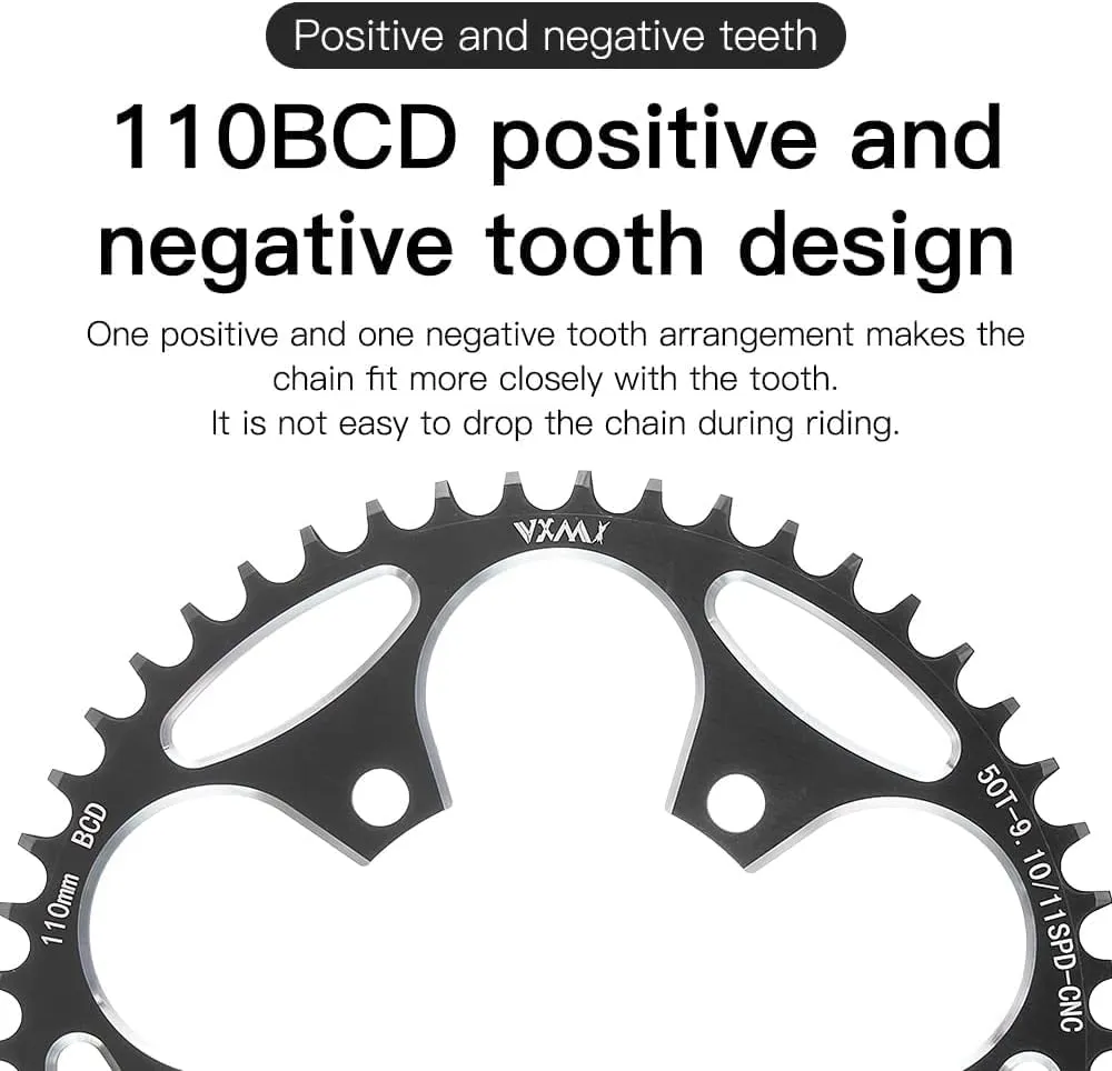 YBEKI 110BCD Chainring - CNC Machined 7075-T6 Aluminum Narrow-Wide Chainwheel for Road Bikes (36-58T Options) | 8-12 Speed Compatible | Ultra-Lightweight | Anti-Drop Design ﻿ (Black/Red)
