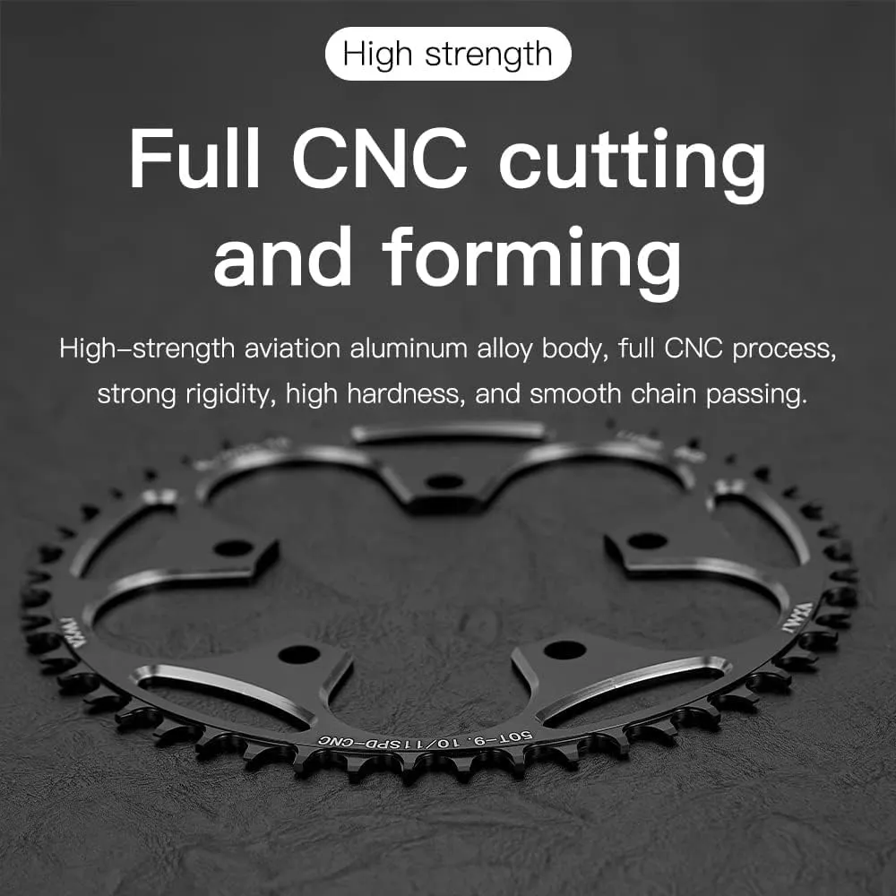 YBEKI 110BCD Chainring - CNC Machined 7075-T6 Aluminum Narrow-Wide Chainwheel for Road Bikes (36-58T Options) | 8-12 Speed Compatible | Ultra-Lightweight | Anti-Drop Design ﻿ (Black/Red)
