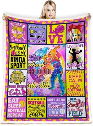 YJIANG Softball Blanket, Softball Gifts for Girls, Women, Team, Lovers, Christmas, Birthday, Cozy Couch Throw, 50"x60", Purple, Microfiber, Plush, Single Layered, Sport, Moderate Thermal Performance
