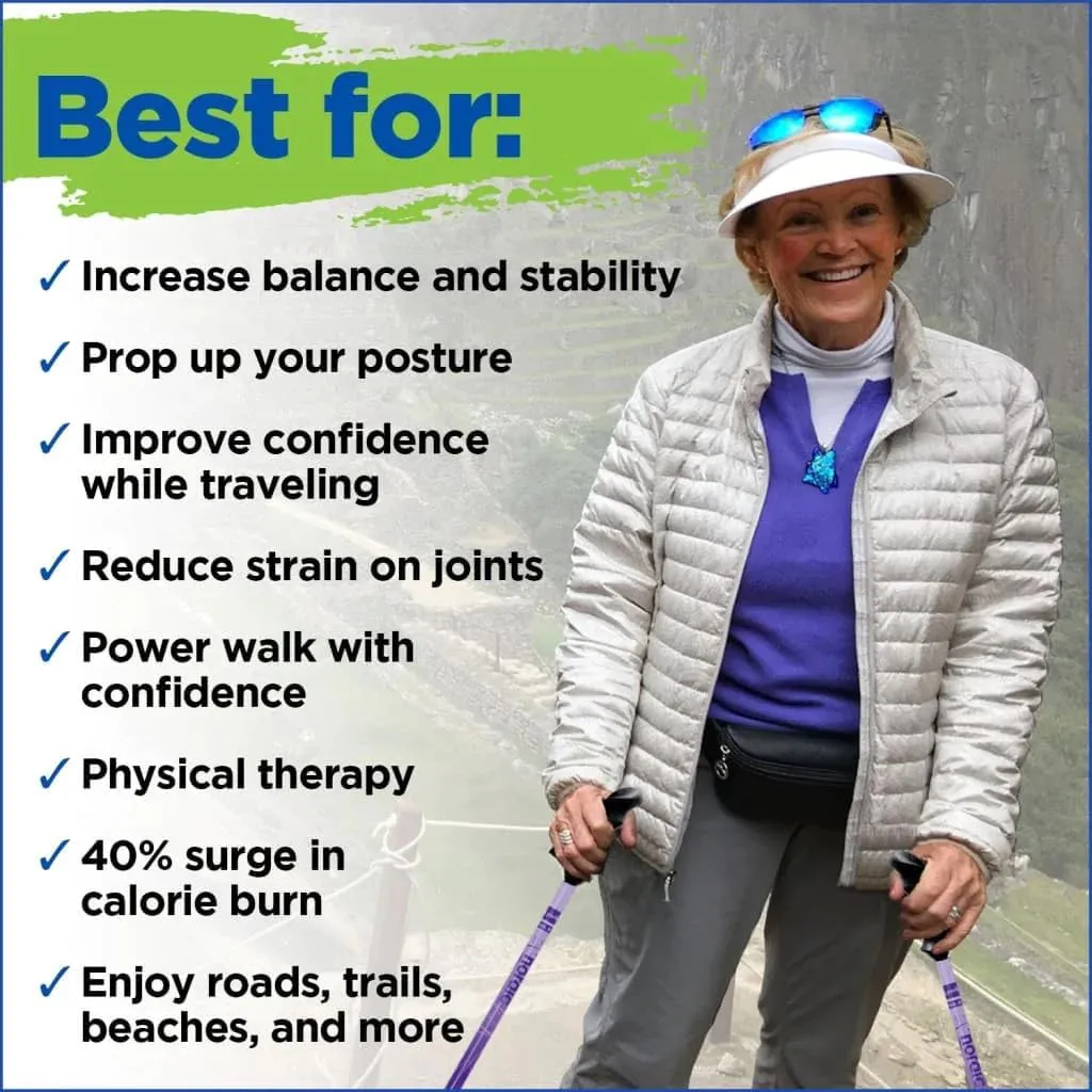 York Nordic Big and Tall Motivator Walking Poles for Balance and Rehab - 2 Pieces - Strong Push Button Locks, Detachable Rubber Feet, Travel Bag - for Heights 4' up to 7' feet and Weights up to 500lbs